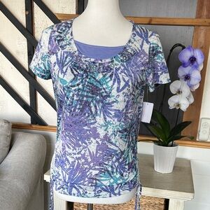 💙🪻Floral Print Women Top - Purple and Blue petite small New
